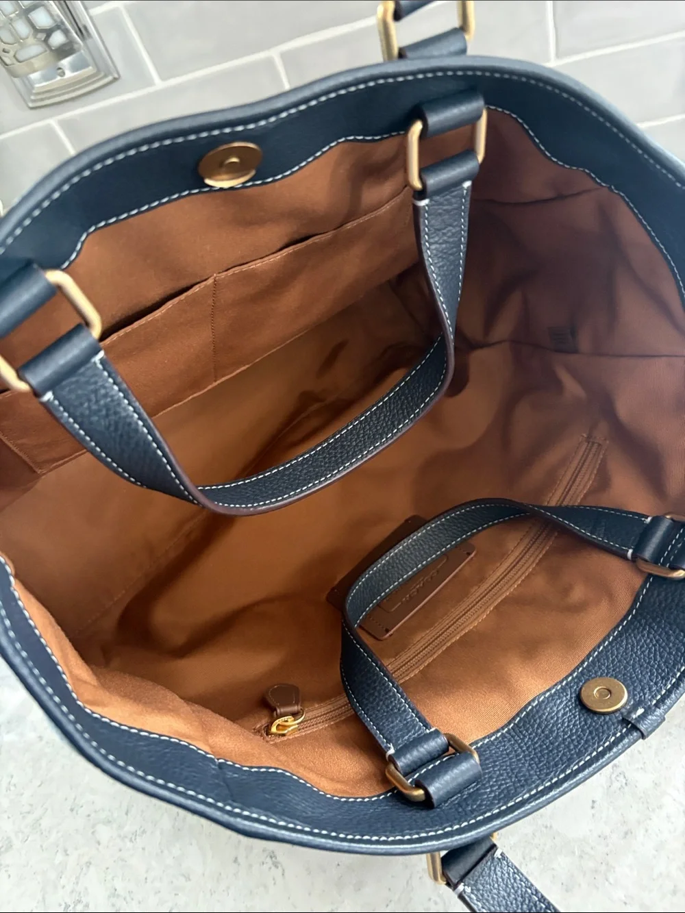 Coach Hudson Double Handle Tote Chambray Denim Leather Tote CH827